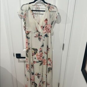 Jenny Yoo Floral Maxi Bridesmaid Dress - Cream and Pink,‎ Size 2